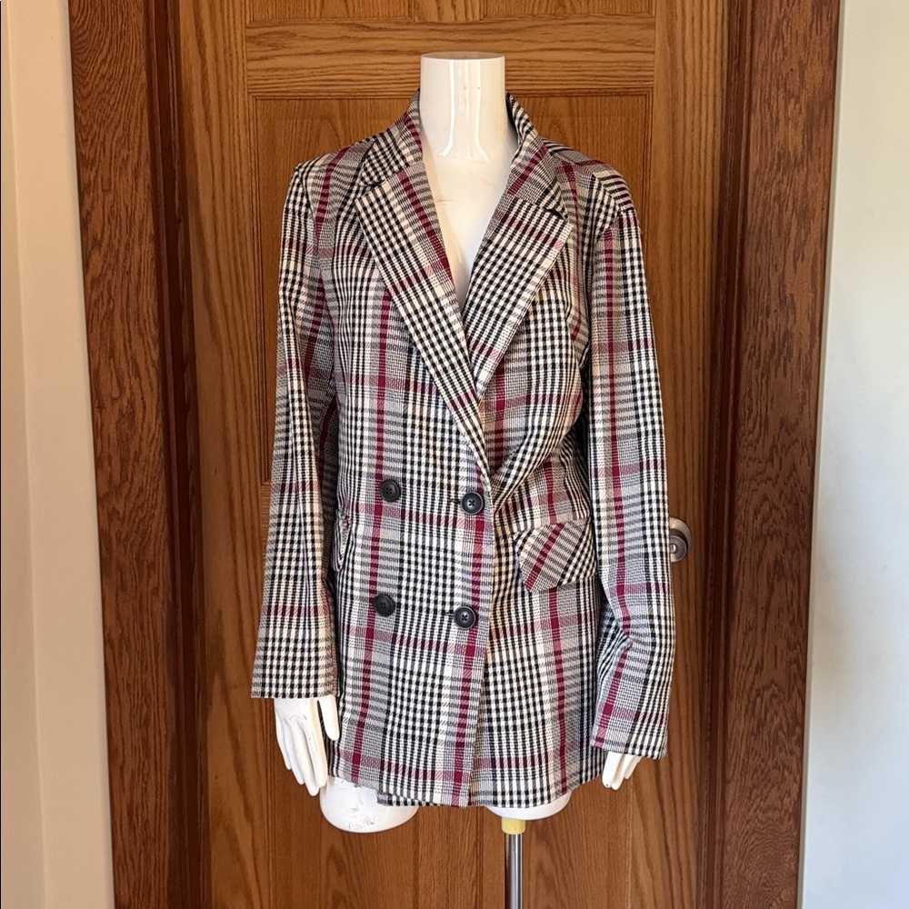 Ophelia Roe Plaid Blazer Jacket Double Breasted SIZE XL
